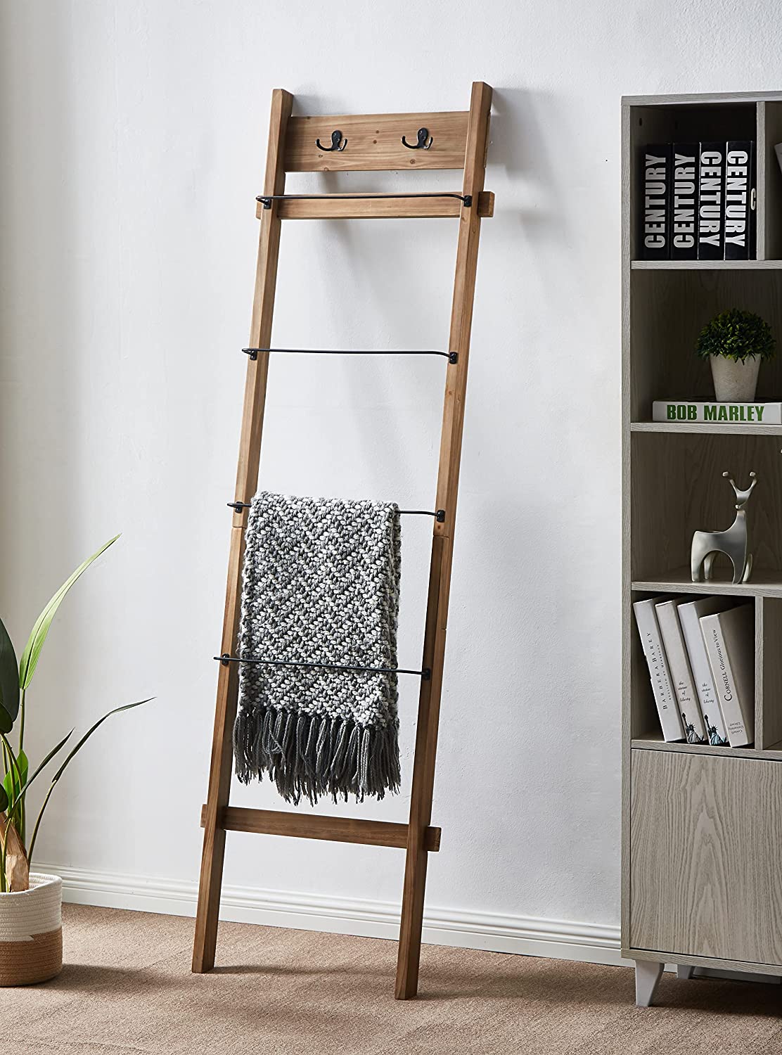 Wooden Blanket Ladder 6ft Wall Leaning Blanket Ladder, Rustic