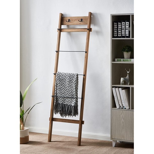 Wooden Blanket Ladder 6ft Wall Leaning Blanket Ladder, Rustic