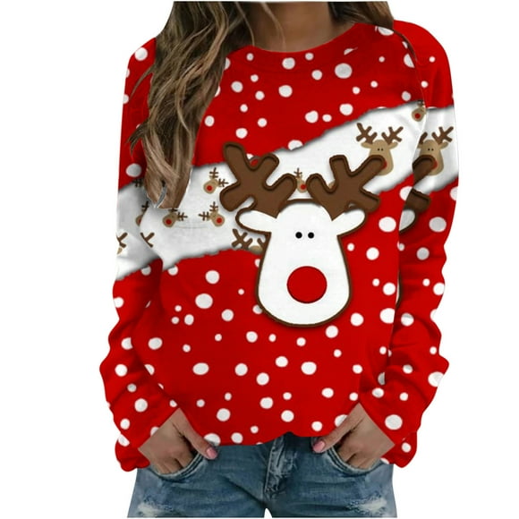 Pisexur Womens Christmas Crewneck Sweatshirts Xmas Graphic Hoodies Long Sleeve Lightweight Sweatshirts Oversized Pullover Tops Sweaters Fall Clothes 2023