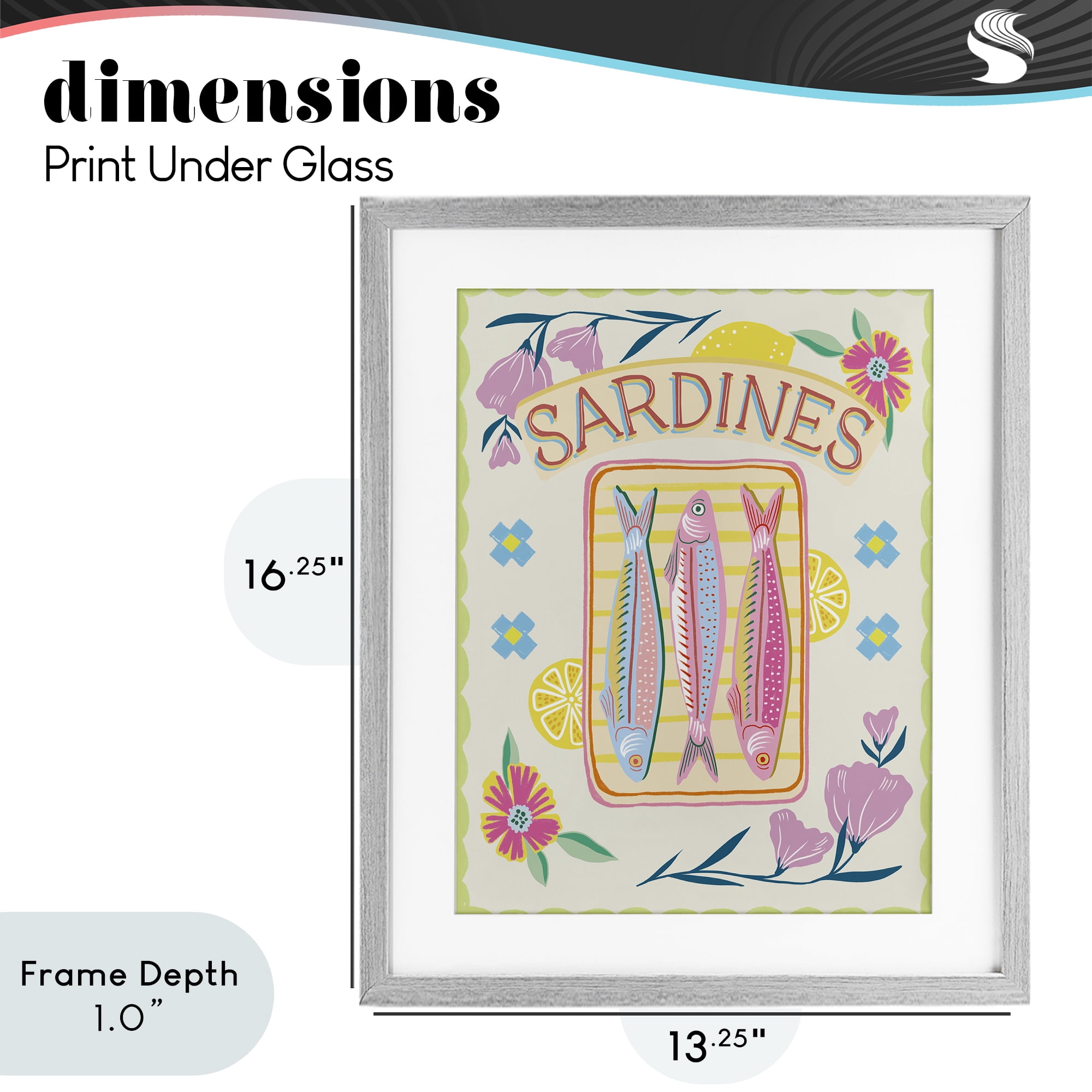 Stupell Industries Pastel Sardines & Flowers Gray Framed Print Under Glass, design by Jo Reid