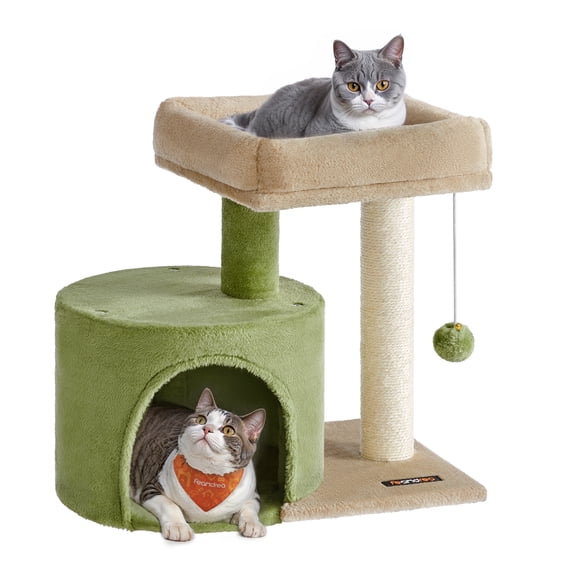 Feandrea Cat Tree Tower with Sisal Scratching Post, Cat Condo with Padded Perch, for Small Spaces, Kittens, Grass Green and Camel Brown