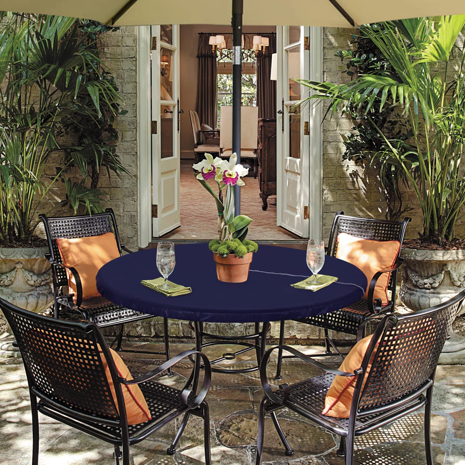 HAHDAXIA Round Outdoor Tablecloth with Umbrella Hole Waterproof