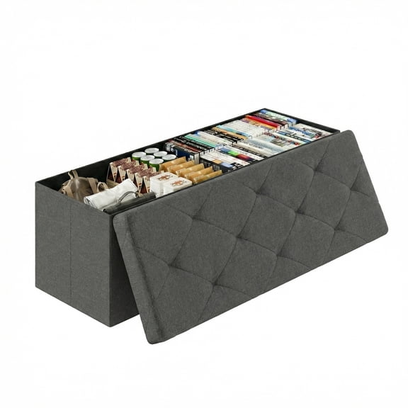 EDX Multi-functional 43 inch Folding Storage Ottoman Bench, End of Bed Foot Rest Stool with Padded Seat, Bedroom Bench for Living Room, Holds up to 660 Lbs, Grey