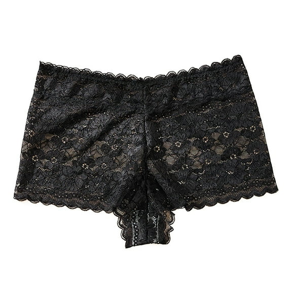 LNWUY Women's Underwear Regular Thin Lace Breathable Boyshort Panties Cheeky Panty for Ladies Black XXL