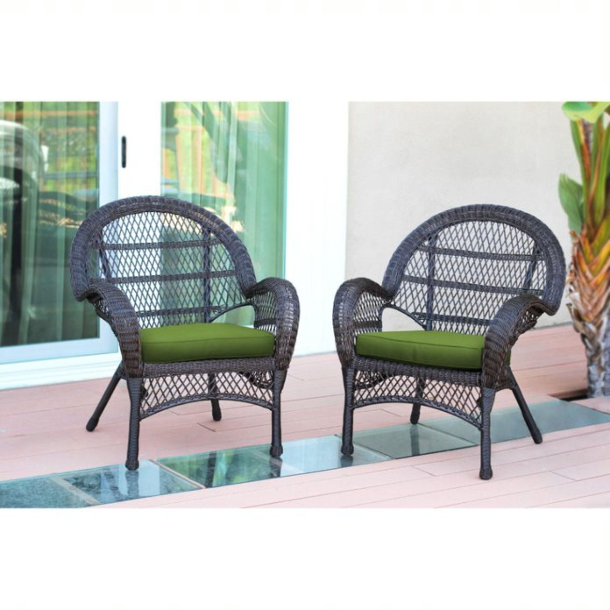 Set Of 2 Brown Outdoor Furniture Patio Lounge Chairs Hunter Green Cushions Walmart Com Walmart Com