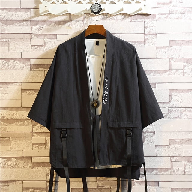 Man's Loose Three Quarter Sleeve Embroidery Webbing Loose Hop Trend Short Sleeved Shirt Cardigan Male Cardigan Button up Sweater Sweaters Men Winter Men Better Sweater Thick Cardigan Men Sweater Mens