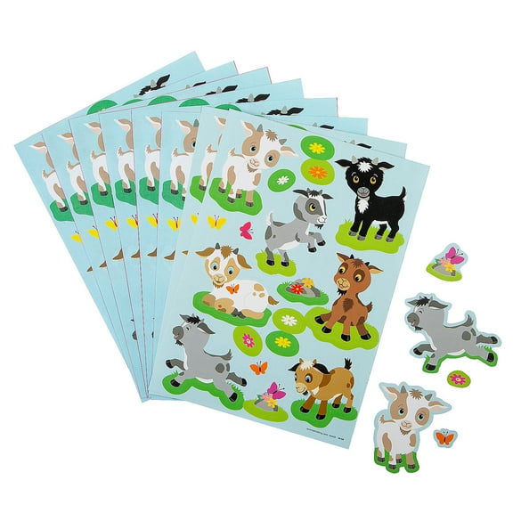 Fun Express 5" x 7" Cartoon Goat Character & Flowers Sticker Sheets - 12 Pieces