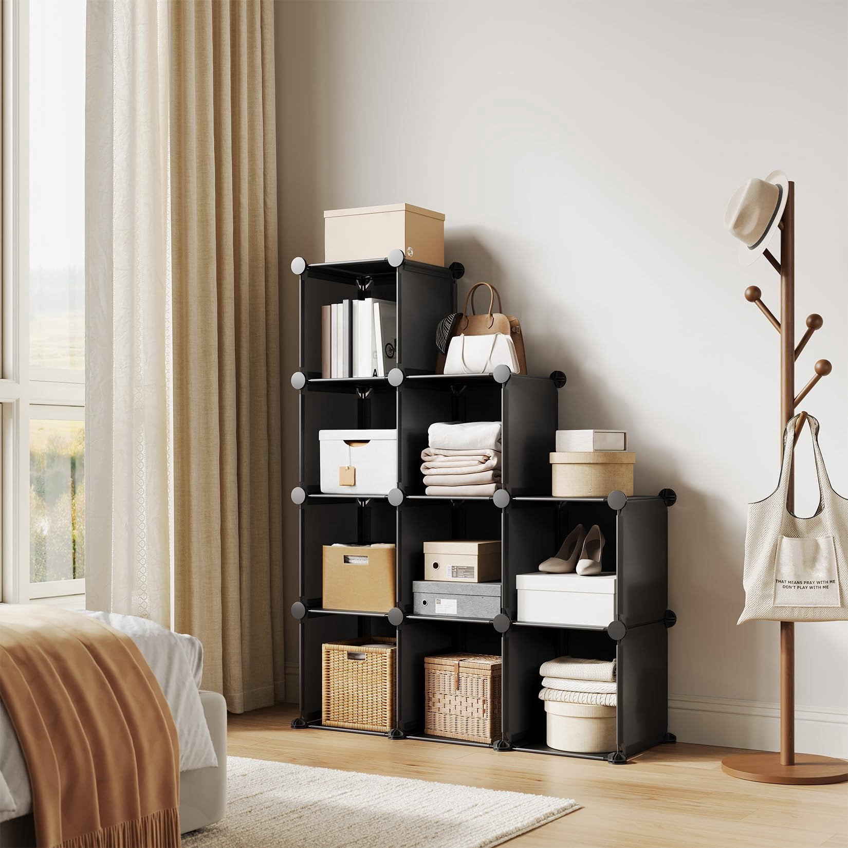 9 Cube Storage Organizer, DIY Modular Bookshelf & Closet Organizer, Plastic Stackable Shelving Cubes with Feet & Rubber Mallet