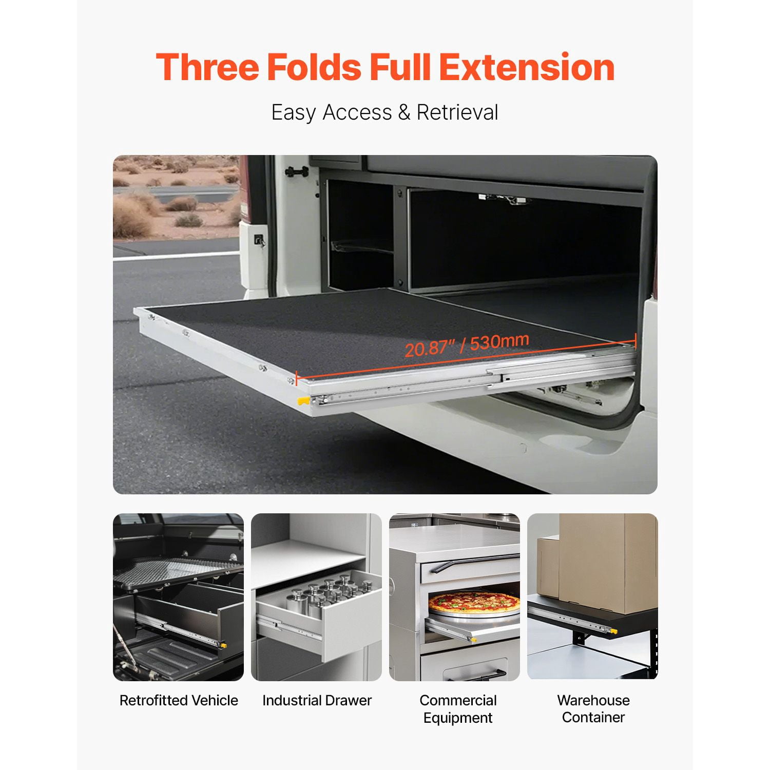 Heavy Duty Drawer Slides 20 Inch, 250 lbs Capacity, Locking Dual Lock Design, 3-Fold Full Extension, Side Mount Ball Bearing for Cabinet RV