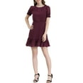 thumbnail image 2 of INSPIRE CHIC Women's Ruffle Hem Short Puff Sleeve Party A-Line Mini Dress L Wine, 2 of 6