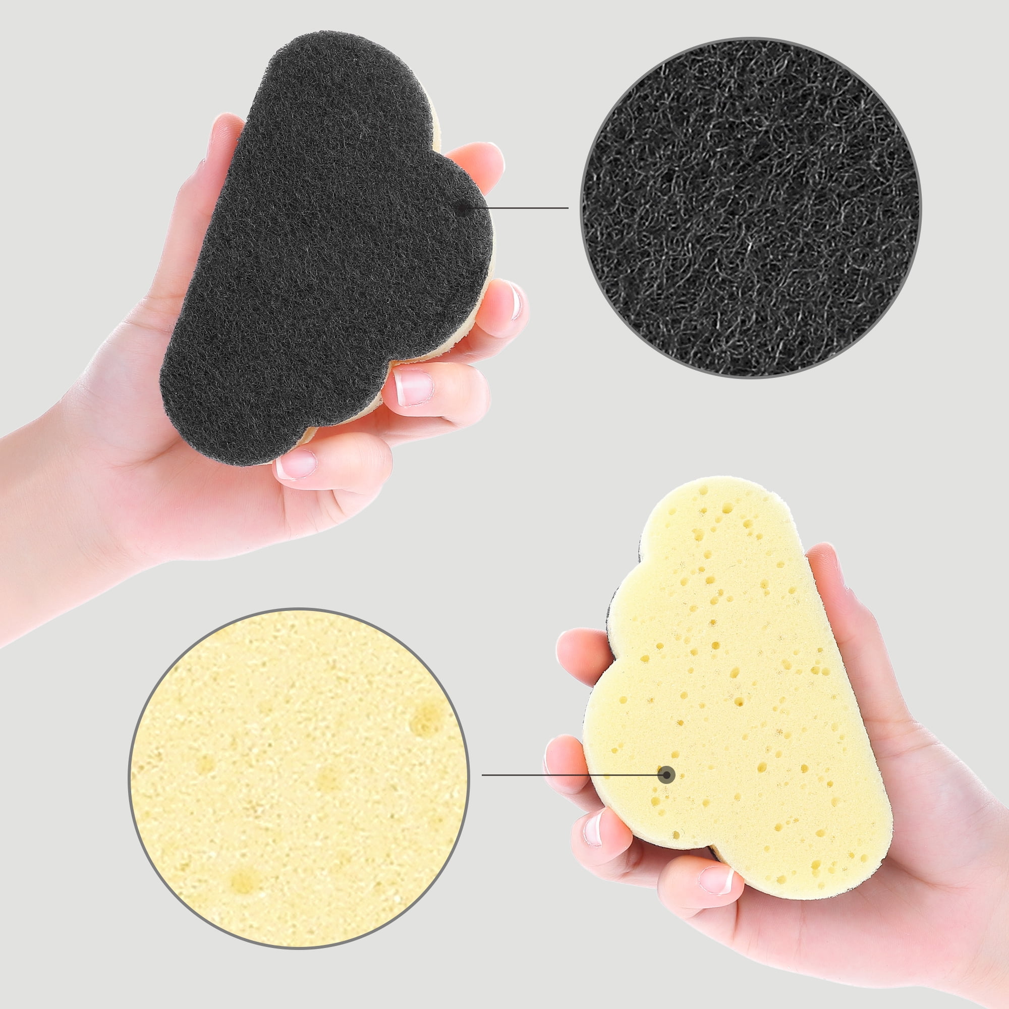 Unique Bargains 4 Pack Scrub Sponge Cloud Shape Sponges Black