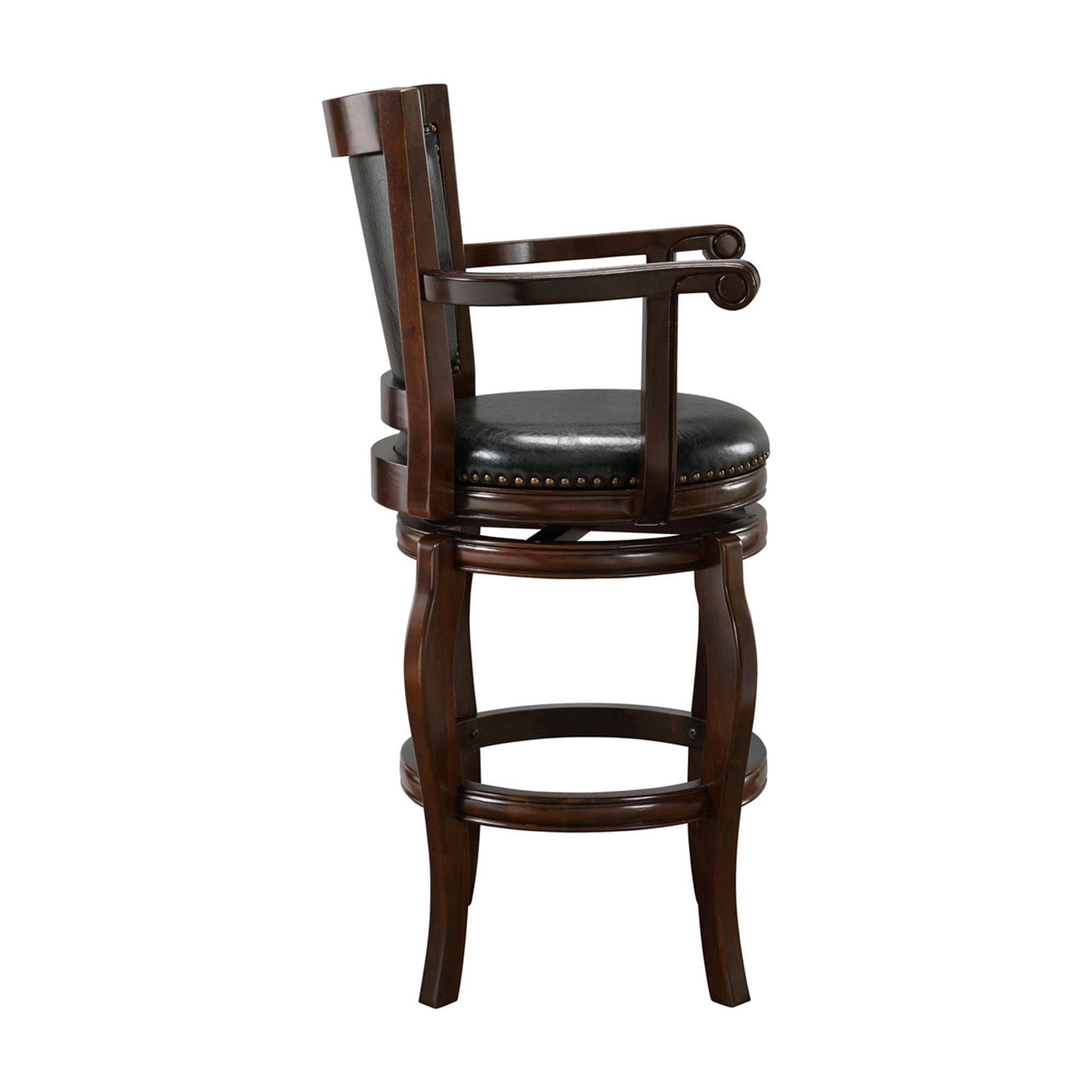 Boraam Jones Bar Height High Back Swivel Wood Kitchen Bar Stool with Arms - Cappuccino Finish