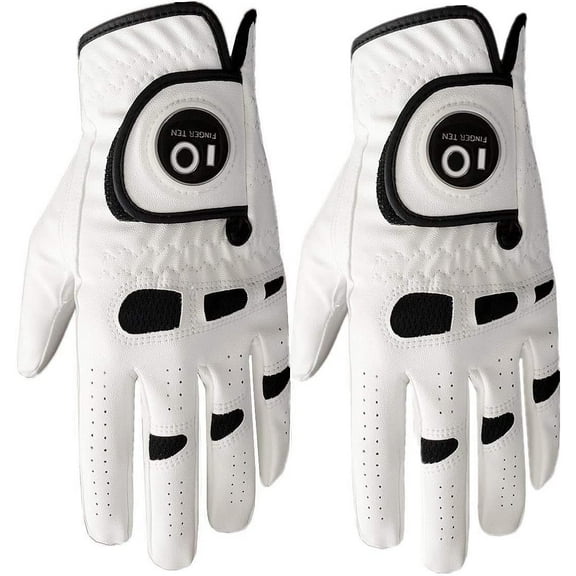 FINGER TEN Men’s Golf Glove Left Hand Right with Ball Marker Value 2 Pack, Weathersof Grip Soft Comfortable, Fit Size Small Medium ML Large XL