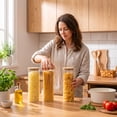 thumbnail image 7 of Glass Spaghetti Pasta Storage Containers, 3 Pack 2.2Qt Square Airtight Glass Jars, Clear Sealed Canisters for Flour Cereal Beans Pantry Organization, 7 of 7