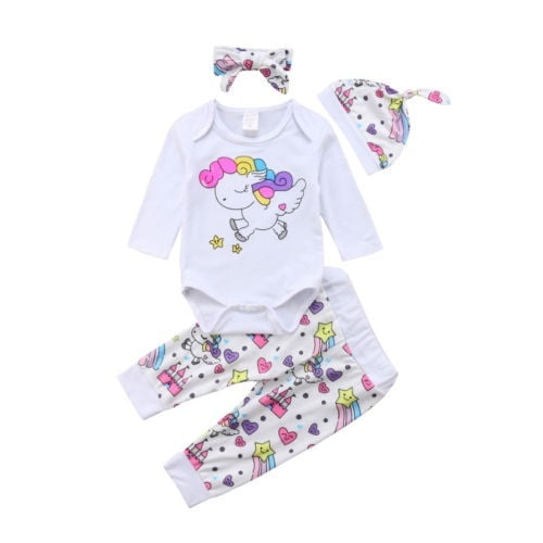 US Stock 2Pcs Newborn Infant Baby Girl Unicorn Top T-shirt Pants Outfits Clothes 
