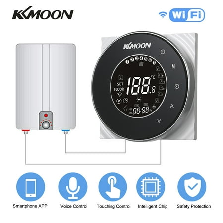 KKmoon Digital Water/Gas Boiler Heating Thermostat with WiFi Connection & Voice Control Energy Saving AC 95-240V 5A Touchscreen LCD Display Room Temperature Controller Works with /