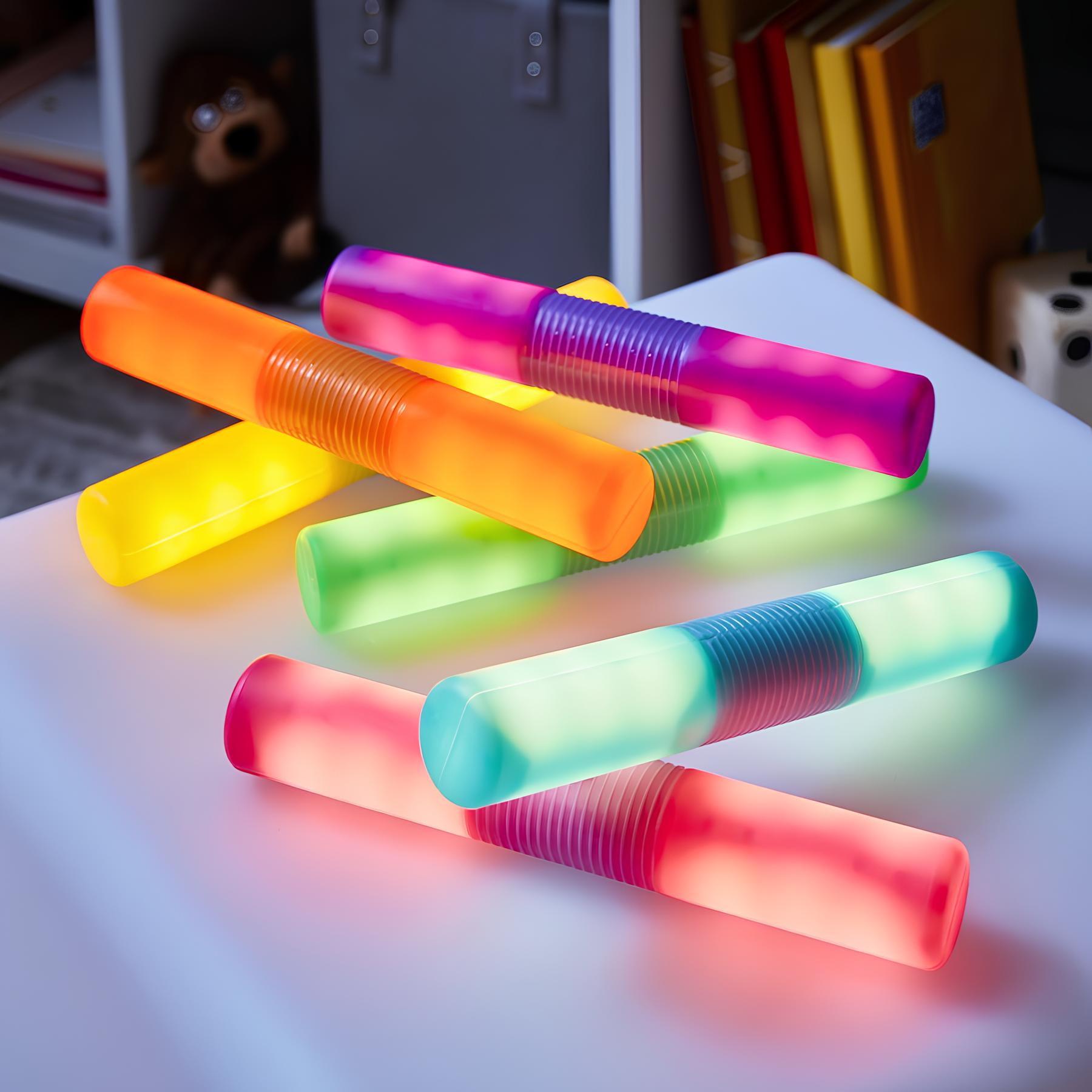 TTS 12Piece Light Up Glow Cylinders Sensory STEAM Playset Toys, Educational Teaching Learning