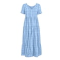 thumbnail image 6 of Miluxas Women's Summer Plaid Maxi Dress V Neck Short Sleeve Tiered Ruffle Dress Casual Loose Flowy A Line Long Dress Beach Vacation Outfits Light Blue, 6 of 6