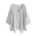 thumbnail image 4 of 2025 New Fashion Plus Size Women's V-Neck Split Casual Loose Cotton Linen Long Sleeve Top/Shirt, 4 of 5