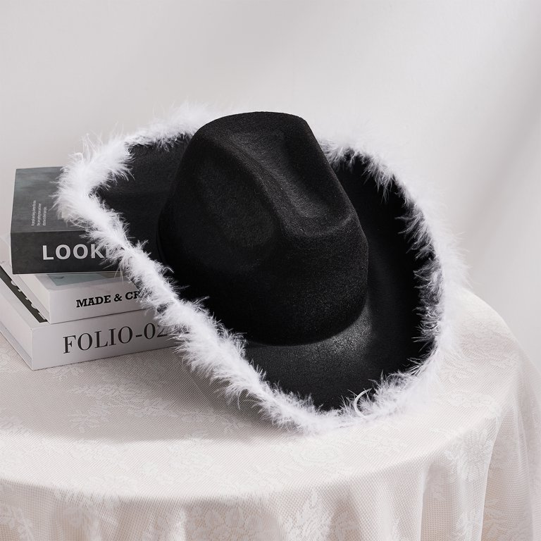 Cowboy Hat for Women Men Fluffy Feather Wide Brim Hats Felt  display picture 3