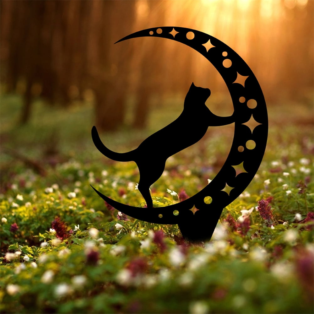 Acrylic Animal Cat Silhouette Garden Yard Art Sign Stake Outdoor Lawn Home Decor 