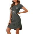 thumbnail image 4 of INSPIRE CHIC Women's Pajamas Night Shirts Cats Printed Sleep Dress Short Sleeve Nightgowns L Gray, 4 of 5
