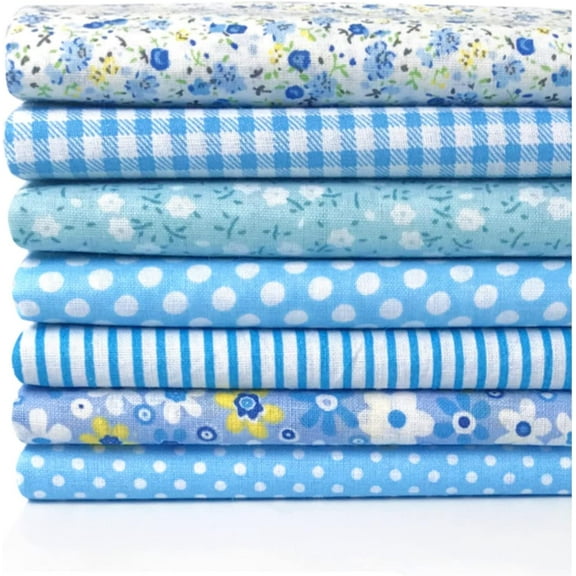 Quilting Fabric Misscrafts 7pcs 50 x 50cm Cotton Fabric DIY Making Supplies Craft Patchwork Fabric Bundle Fat Quarter Pre-Cut Quilt Squares for DIY Sewing Scrapbooking Light Blue