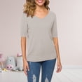 thumbnail image 2 of Seductiva Women's T-Shirts Short Sleeve Summer Tops Women's Short Sleeves Swomeneaters V Neck Soft Pullover Top Casual Summer Tops Trendy Solid Loose Fit Tshirt Casual Business Blouses, 2 of 9