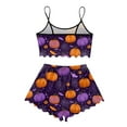 thumbnail image 4 of Women’s Bat Print Pajama Set – Soft Sleeveless Crop Top and Ruffle Shorts, Cute Halloween Sleepwear Loungewear, 4 of 4