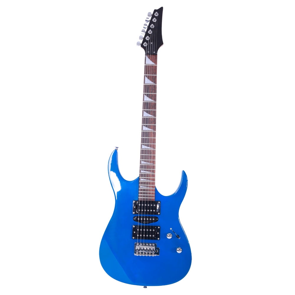 Kepooman Full Size 170 Electric Guitar Beginner Starter Kit Solid Body with HSH Pickup Bag Strap Paddle Rocker Cable Wrench Tool, Guitar Outfit Set for Beginners Students - Blue