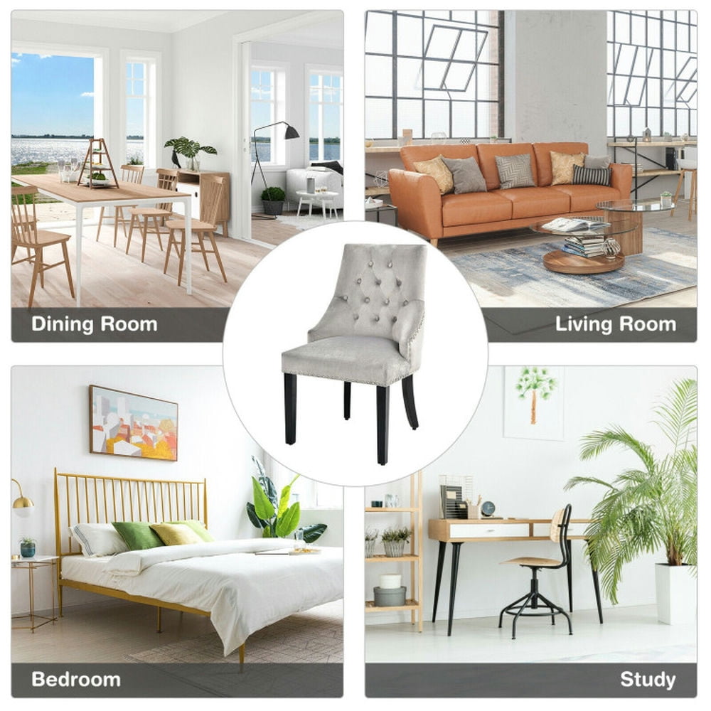 Demi Bonn Modern Upholstered Button-Tufted Dining Chair with Naild Trim and Backrest, Gray