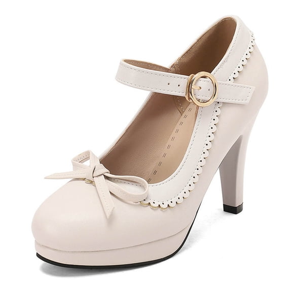 Mary Jane Heels for Women Bow High Heels Shoes Dress Round Toe Pumps Stiletto Heel Shoes for Women Color Blocked Cute Thick Heel Shoes