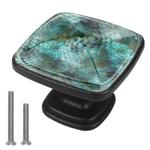 4 Pcs Cabinet Handle Drawer Pulls Mermaid Fish Scales Knobs with Screws Square Furniture Office Cabinet Knob Decoration