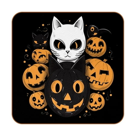 

josid Cat Pattern Square Leather Coaster Set of 6 – 4x4 Inch Drink Coasters Non-Slip and Easy to Clean Double-Sided Anti-Slip Coasters Durable Microfiber Leather Tea Cup Coasters
