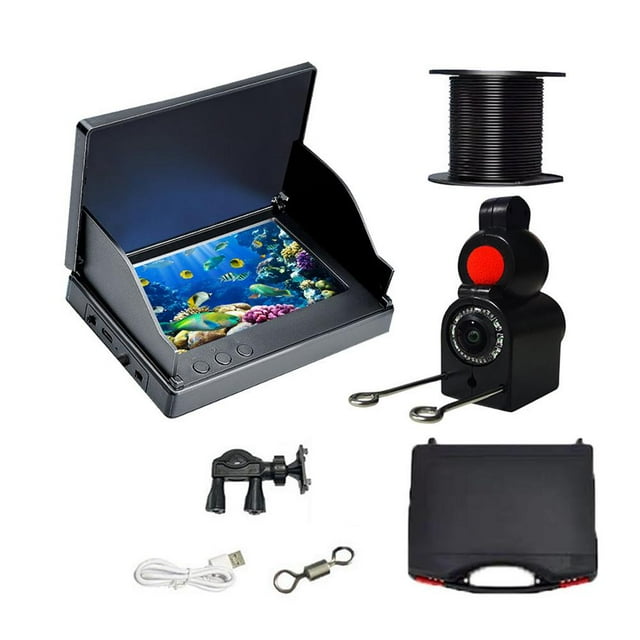 Waterproof Underwater Fishing Camera System with 7-Inch HD Monitor, Portable Fish Finder with Infrared LED Night Vision for Ice, Boat, Kayak Angling