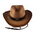 thumbnail image 1 of Sombrero de vaquero occidental para hombre y mujer, sombrero de vaquera panamá de ala ancha, sombrero de protección solar Caqui, 1 of 6