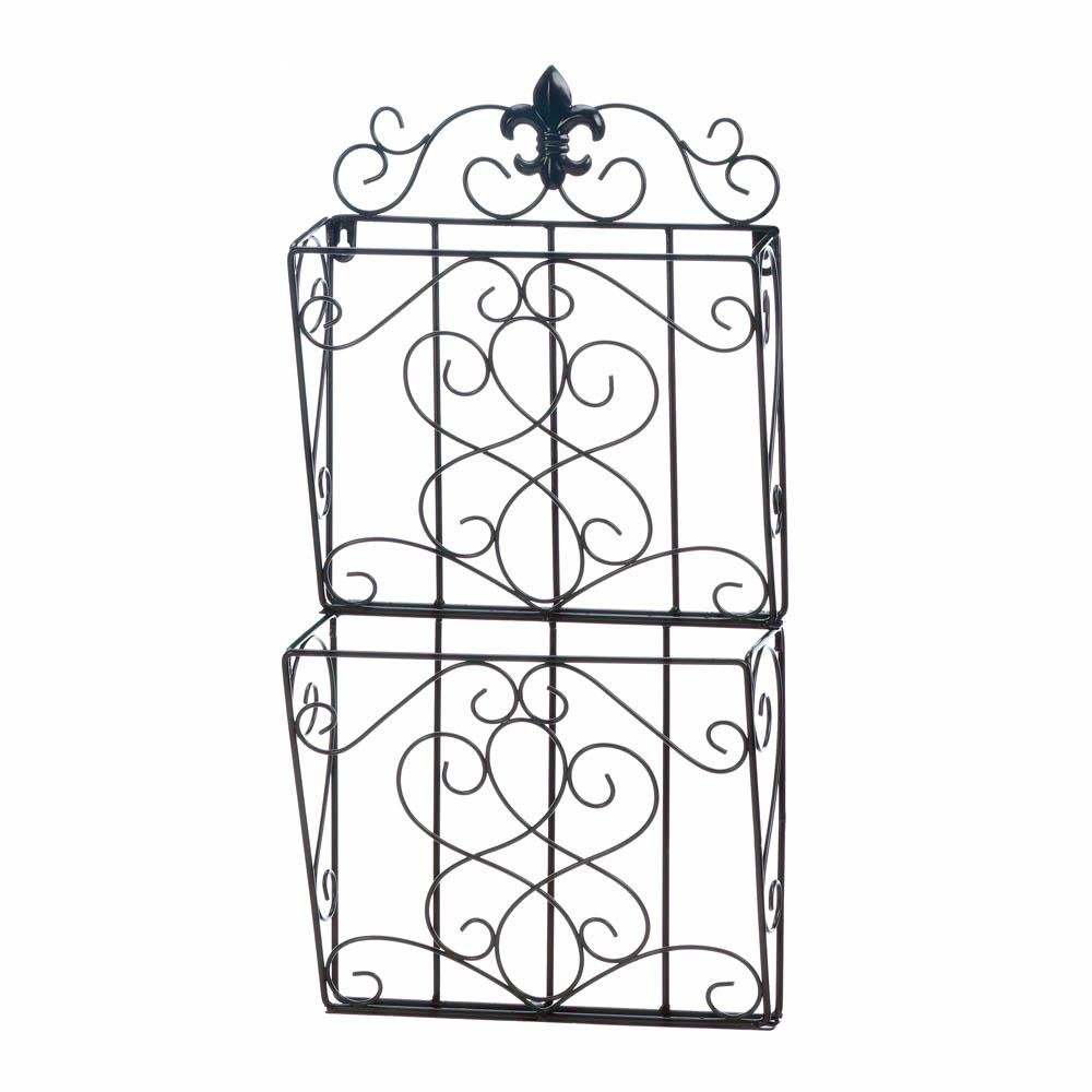 Magazine Rack Wall Mount Fleur De Lis Dual File Folder Wall