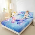 thumbnail image 3 of Manfei Blue Pink Butterfly Full Size Sheets, Kawaii Dreamy Animal Bed Sheets, Blossoms Floral Flower Sheet Sets, Luxury Bedroom Decor, 4pcs, 3 of 6