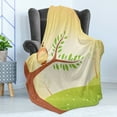 thumbnail image 4 of Owl Print Soft Flannel Fleece Throw Blanket, Cartoon of Lonely Wise Bird Tree Leaves Sunshine Print, Cozy Plush for Indoor and Outdoor Use, 50" x 60", Pale Yellow Lime Green, by Ambesonne, 4 of 5