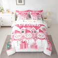 thumbnail image 2 of Manfei Cartoon Xmas Snowman 7-Piece Bedding Comforter Set,Pink Christmas House King Bedding Sets,Happy New Year Bed Sheets For Kids,Super Cozy Room Decor Reversible, 2 of 8