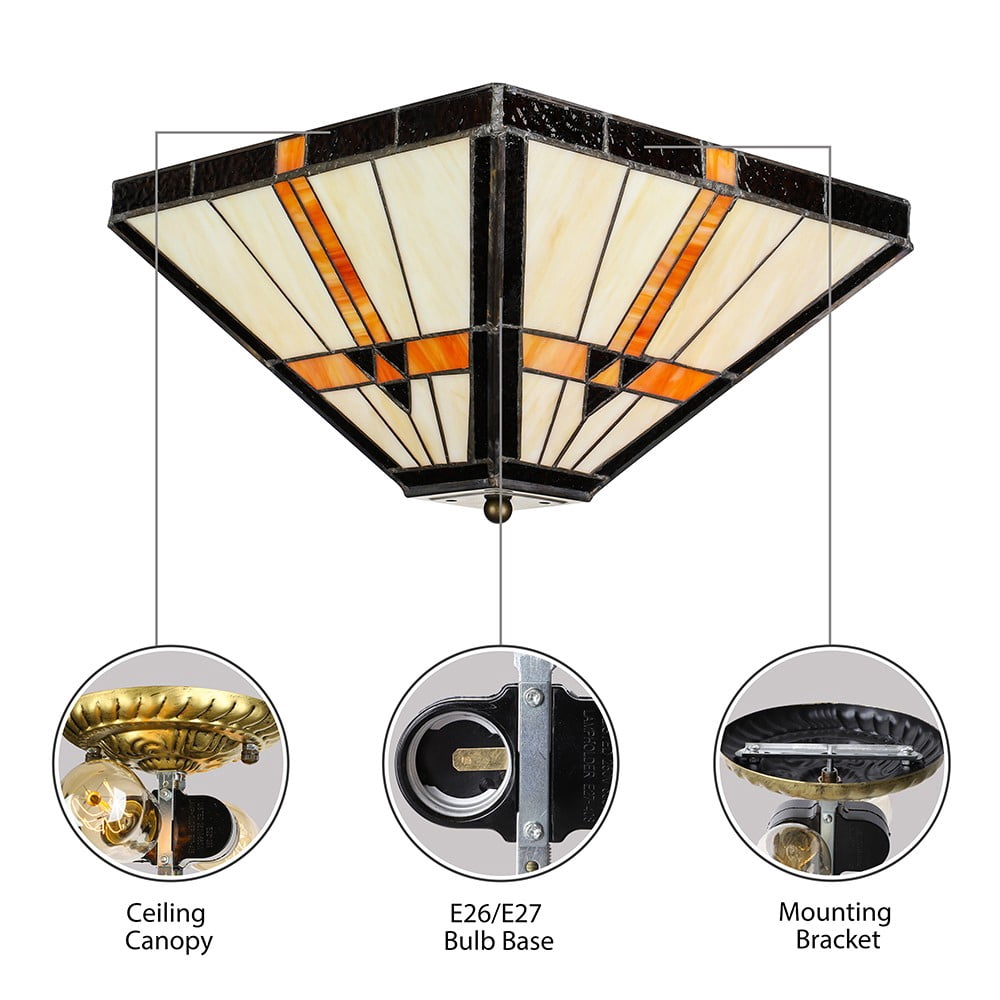 Litfad Tiffany Style Geometric Stained Glass Flush Mount Ceiling Light Baroque Lamp for Living Room,Corridor, Bedroom 11.81inch