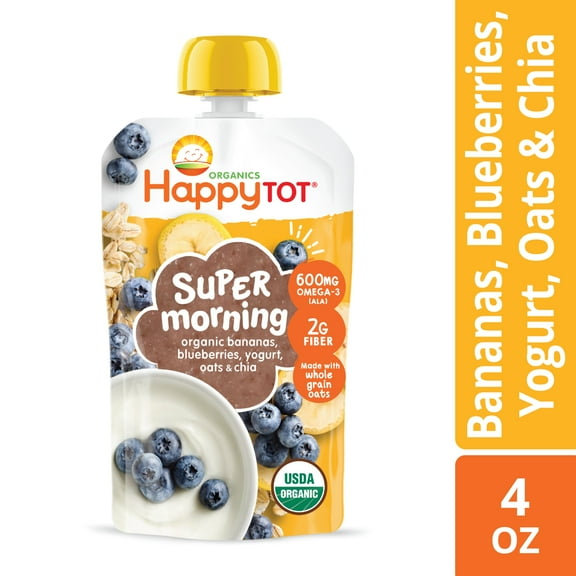 Happy Tot Organics Super Morning Stage 4, Bananas Blueberries Yogurt & Oats, Organic Tot Food, 4 oz Pouch