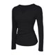 thumbnail image 4 of MHFRRA Camiseta de Manga Larga Suave para Mujer, Sin Costuras, Cómoda, Elástica, Transpirable, Informal, para Entrenamiento, con Sujetador Incorporado Negro, 4 of 5
