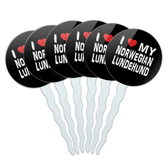 I Love My Norwegian Lundehund Stylish Cupcake Picks Toppers - Set of 6