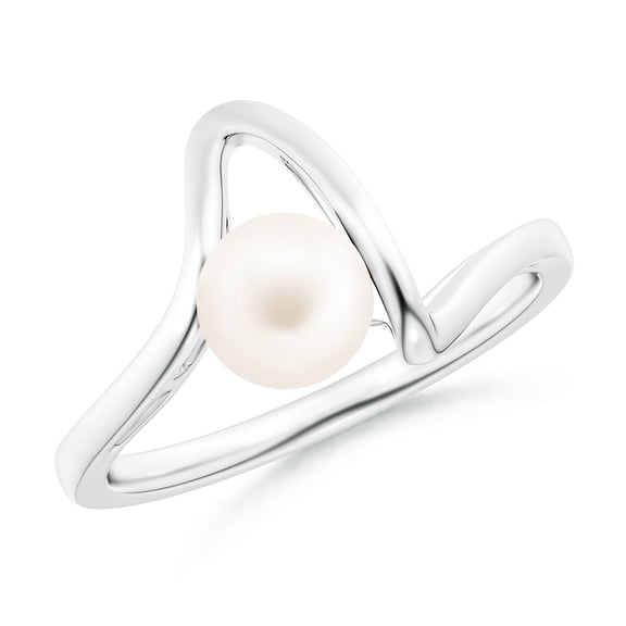 ANGARA Freshwater Cultured Pearl Wave Shank Ring in 14K White Gold for Women | June Birthstone, Birthday, Anniversary, Jewelry Gift for Women | Pearl Ring