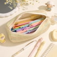 thumbnail image 4 of Hyknon Pencil Pouch Bag, Soft Gradient Rainbow Knitted Pencil Case, Large Capacity Cozy Striped Fabric Zipper Pen Pouch, Portable Lightweight Makeup Bag for Daily Daily Campus Office, Yellow, 4 of 7