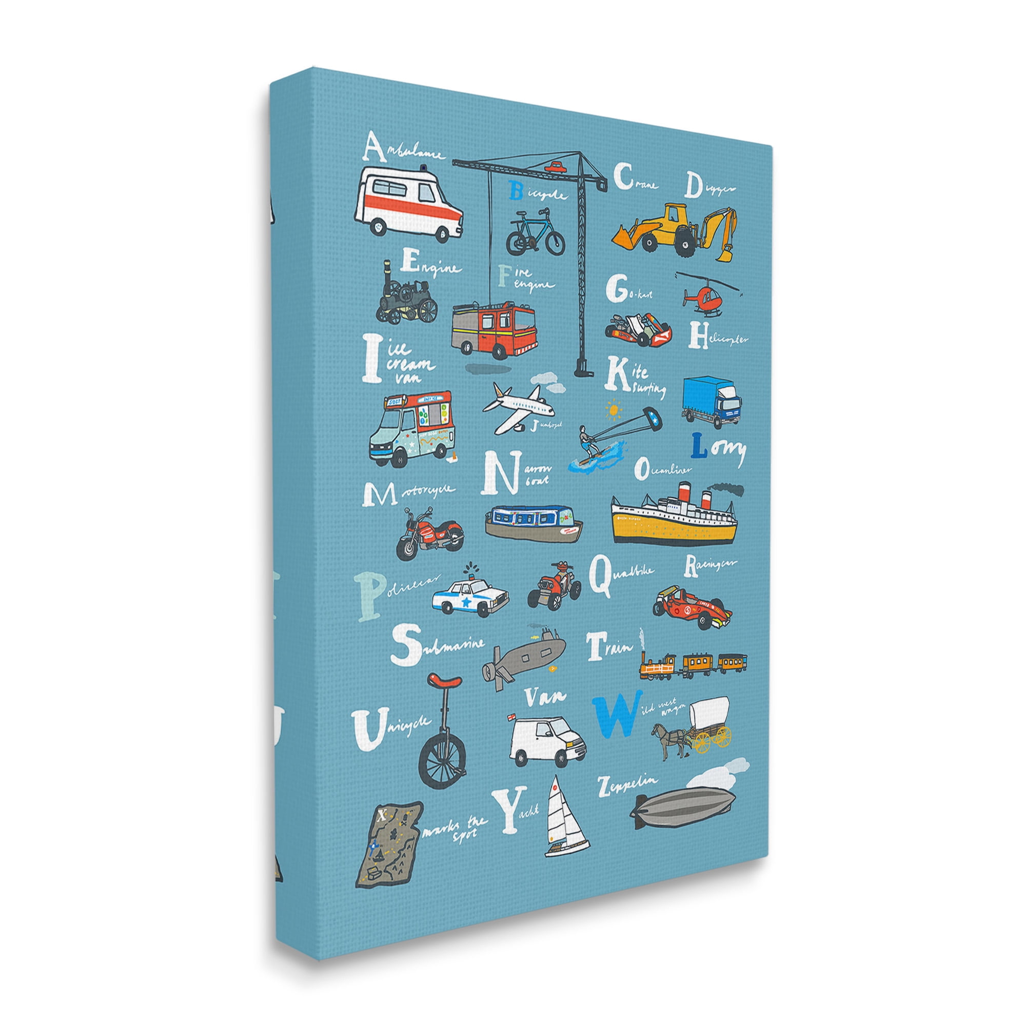 Stupell Industries Various Vehicles Alphabet Transportation Painting Gallery Wrapped Canvas Art Print Wall Art, 36 x 48