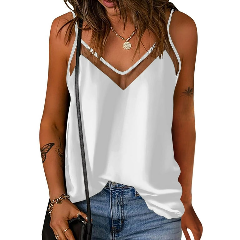 Women Plus Size Tank Tops Sleeveless V Neck Casual Loose Stretchy Comfort  Blouse