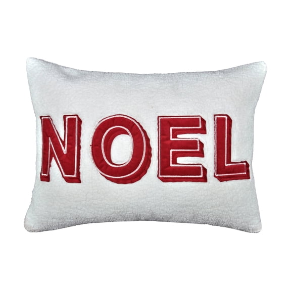 Noel Sherpa Throw Pillow with Red Stitching 14x20 Inch Cozy Christmas Holiday Decor