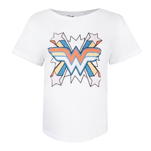 Wonder Woman - Camiseta Ráfaga para Mujer (Blanco, Azul, Rosa)